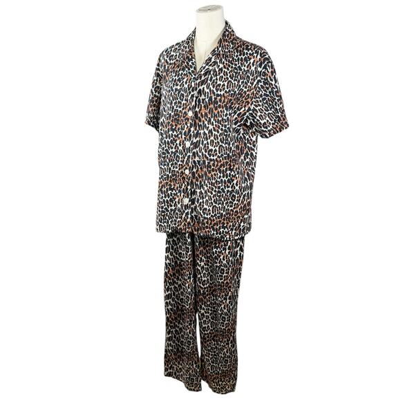 Allison Rhea 100% Cotton Pajama Set Leopard Print Button Top Pants | Medium - Picture 13 of 13